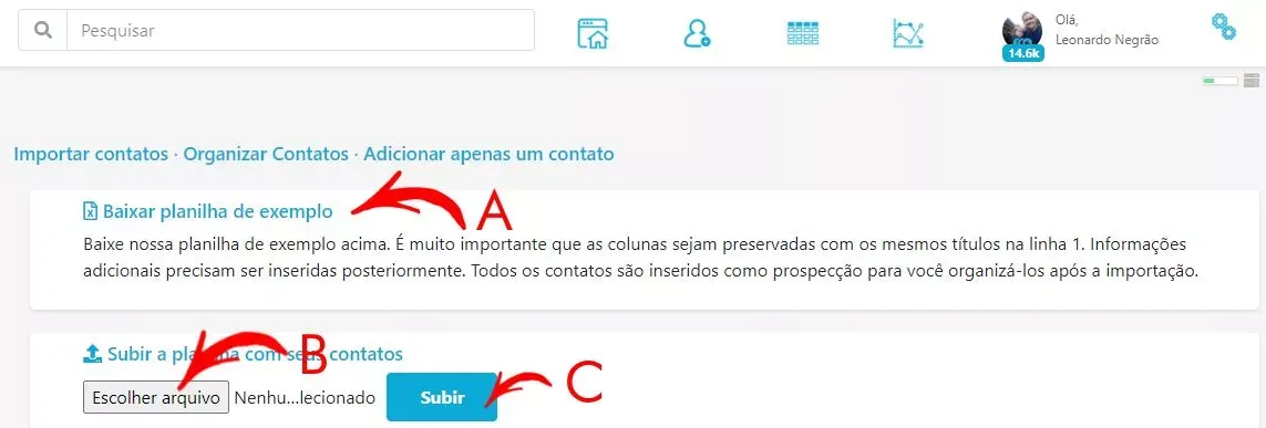 Op&ccedil;&otilde;es para importar contatos